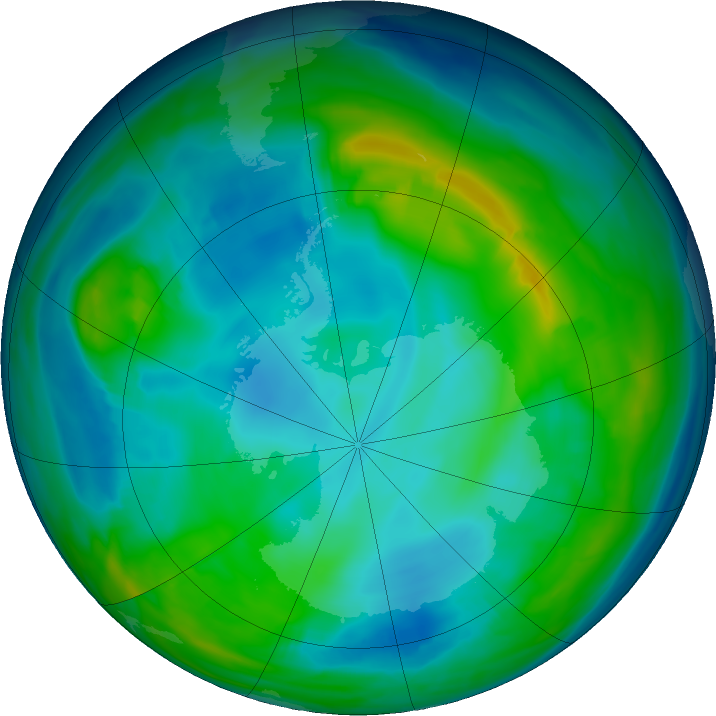 Antarctic ozone map for 24 May 2024